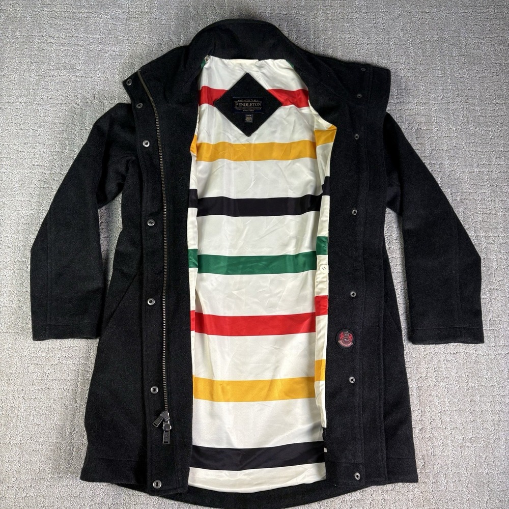 Pendleton Campbell Wool Coat Women's Small Charcoal Hudson Bay Stripe Jacket